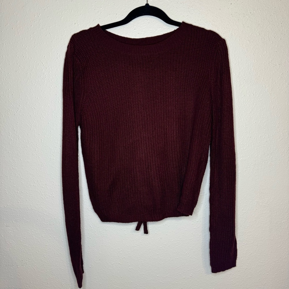 Burgundy Lace-Up Back Sweater - Small